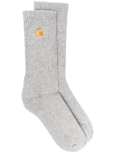 Carhartt Logo-embroidered Socks In Grey