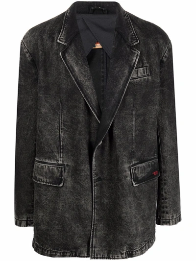 Diesel Single-breasted Denim Blazer In Nero