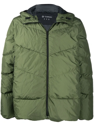 Goldwin Padded Hooded Down Jacket In Green