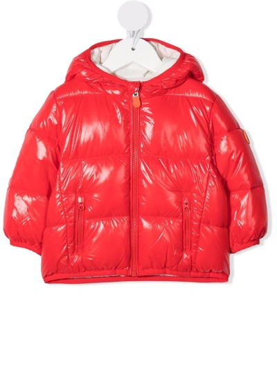 Save The Duck Babies' Hooded Zip-up Padded Jacket In Red