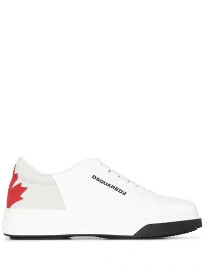 Dsquared2 Maple Leaf Bumper Leather Sneakers In White