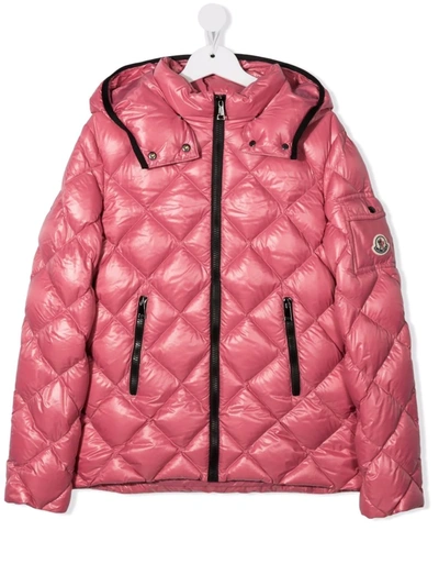 Moncler Teen Quilted Hooded Down Jacket In Pink