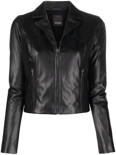 Pinko Casabianca Leather And Jersey Jacket In Black