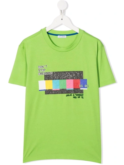 Dolce & Gabbana Kids' Vcr Print T-shirt In Green