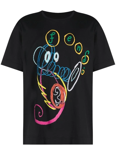 Fendi X Noel Fielding Seahorse Embroidered Cotton Graphic Tee In Black