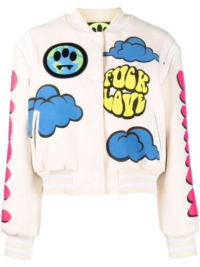 Barrow Fabric Bomber Jacket With Colored Patch Detail In White