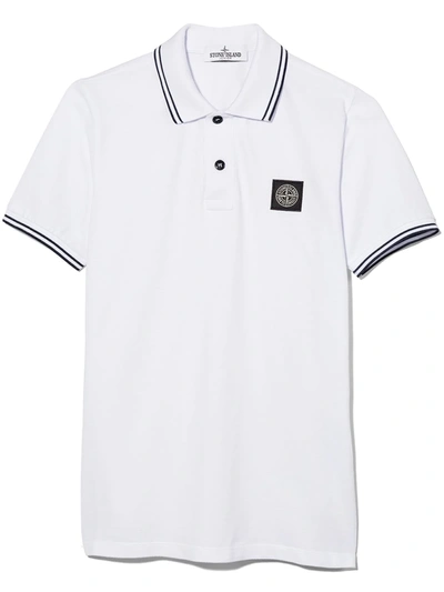 Stone Island Junior Teen Contrast-trim Logo Polo Shirt In White
