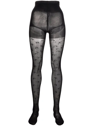 Marine Serre Crescent Moon Jacquard Tights In Black