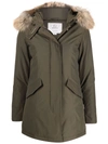 Woolrich Detachable Fur Collar Parka Coat In Green