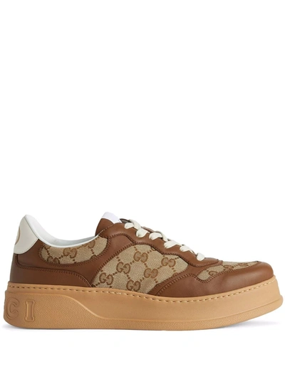 Gucci Jive Monogrammed Canvas And Leather Sneakers In Nude & Neutrals