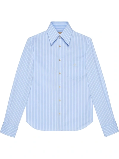 Gucci Logo-embroidered Striped Shirt In Light Blue