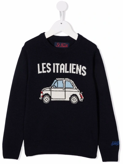 Mc2 Saint Barth Kids' Les Italiens Intarsia-knit Jumper In Blue