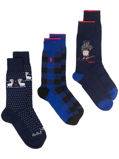 Polo Ralph Lauren Christmas 3 Pack Socks In Blue