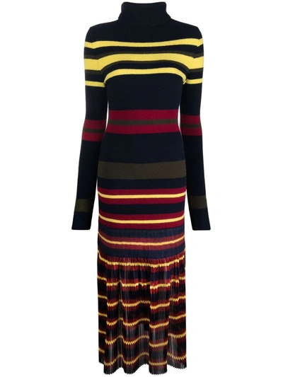 Philosophy Di Lorenzo Serafini Striped Pleated Wool And Chiffon Midi Dress In Multi