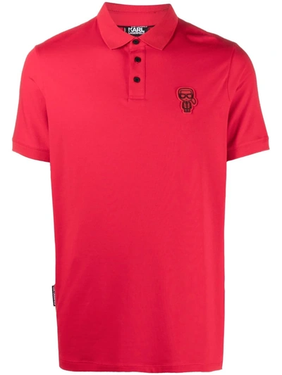Karl Lagerfeld Logo-patch Polo Shirt In Red