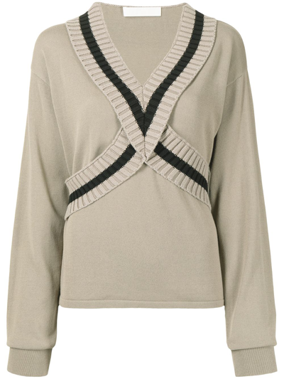 Dion Lee Ribbed V-neck Jumper In Neutrals