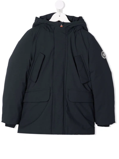 Save The Duck Kids' Logo-patch Hooded Padded Jacket In Blue
