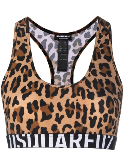 Dsquared2 Animal Print Racerback Bra In Brown