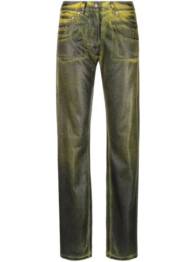 Msgm Distressed Shine Jeans In Yellow