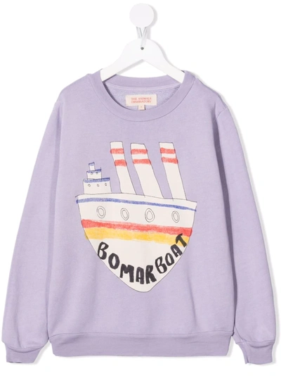 The Animals Observatory Kids' Boat Bear Cotton Sweatshirt In Purple