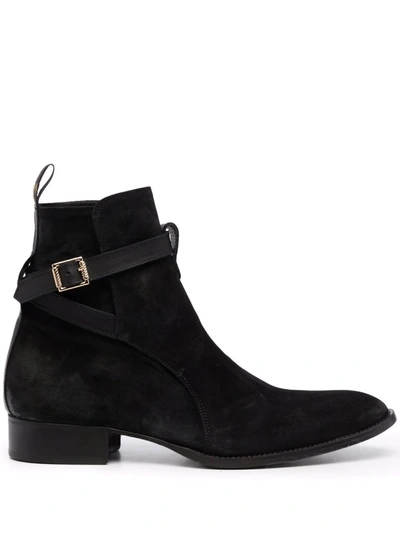 Giuliano Galiano Buckled Strap Ankle Boots In Black