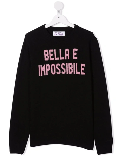 Mc2 Saint Barth Kids' Slogan-print Knitted Jumper In Black
