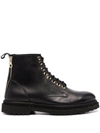 GIULIANO GALIANO ZIPPED LACE-UP LEATHER BOOTS