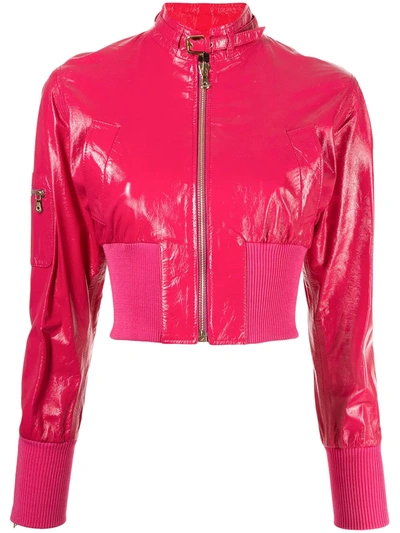 Pre-owned Dolce & Gabbana Cropped Leather Bomber Jacket In Pink