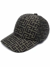 Balmain Monogram Print Baseball Hat In Black