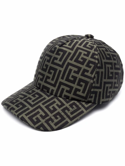 Balmain Monogram Print Baseball Hat In Green