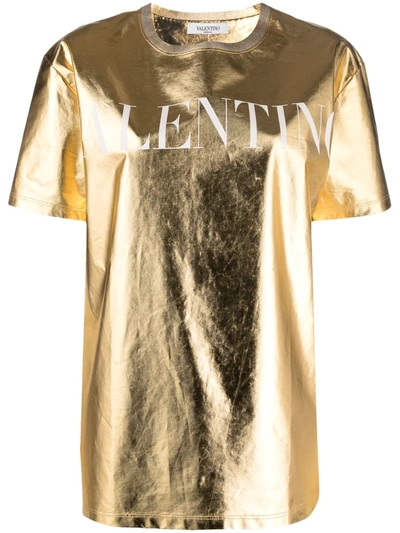 Valentino Metallic Logo-print T-shirt In Gold