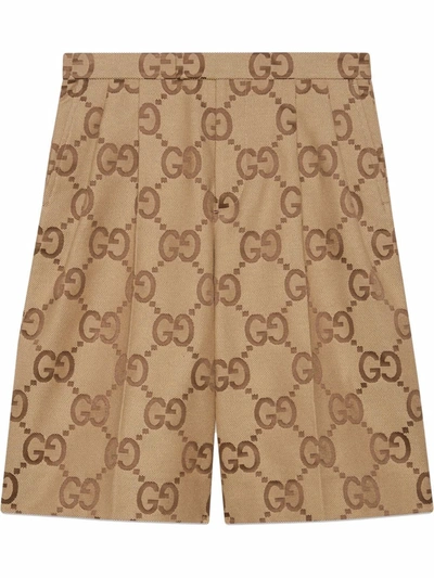 Gucci Gg-jacquard Cotton-blend Canvas Shorts In Camel