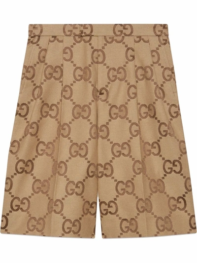 Gucci Gg-jacquard Cotton-blend Canvas Shorts In Beige