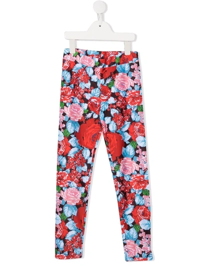 Msgm Kids' Floral-print Leggings In Brown