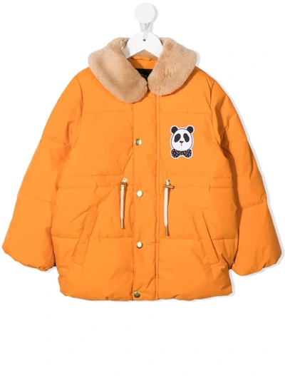Mini Rodini Kids' Panda-patch Padded Coat In Orange