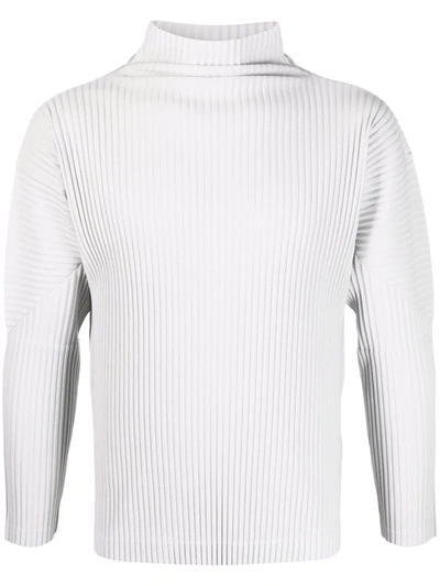 Issey Miyake Pleated Mock-neck Top In Grey