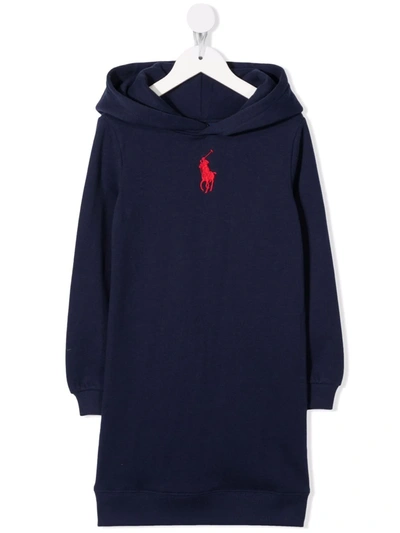 Ralph Lauren Kids' Logo-embroidered Hoodie Dress In Blue