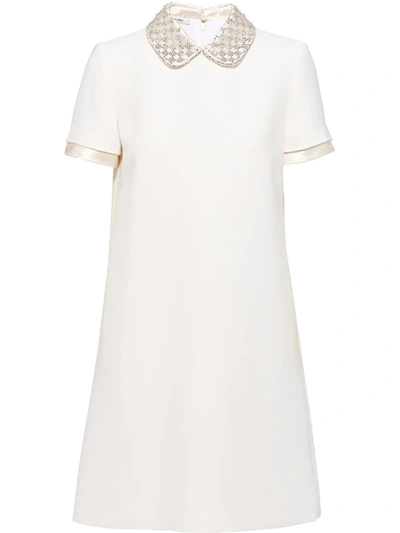 Miu Miu Cady Embellished Mini Dress In White