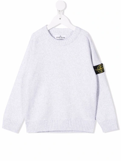 Stone Island Junior Kids' Logo-patch Crew-neck Jumper In Grey