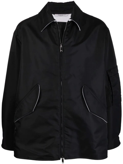 Valentino Zip-up Shirt Jacket In Black