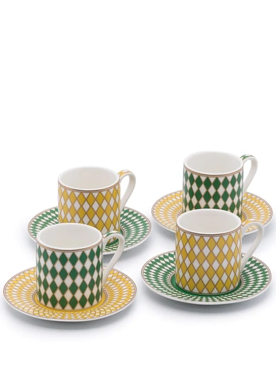 Pols Potten Set Of 4 Chess Set Espresso Cups In Multi-colour