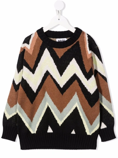 Molo Teen Chevron-knit Ribbed-trim Jumper In Brown