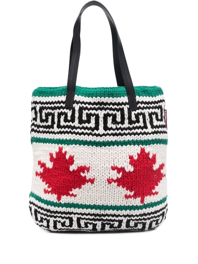 Dsquared2 Logo-print Intarsia-knit Shoulder Bag In Black