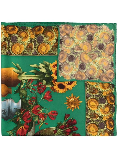 Pre-owned Gucci Sunflower Silk Scarf In Green
