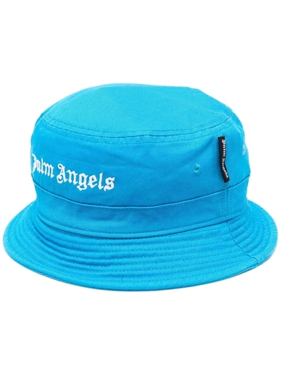Palm Angels Embroidered Logo Bucket Hat In Light Blue