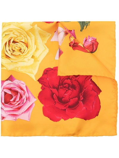 Pre-owned Gucci Floral Silk Scarf In Yellow