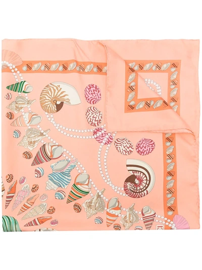 Pre-owned Gucci Seashells Print Silk Scarf In Pink