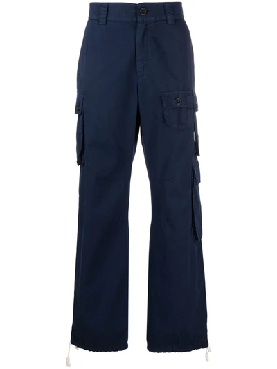 Palm Angels Straight-leg Cargo Trousers In Blue Black