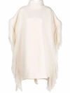 Jil Sander Oversize Fringe Knitted Cape In Neutrals