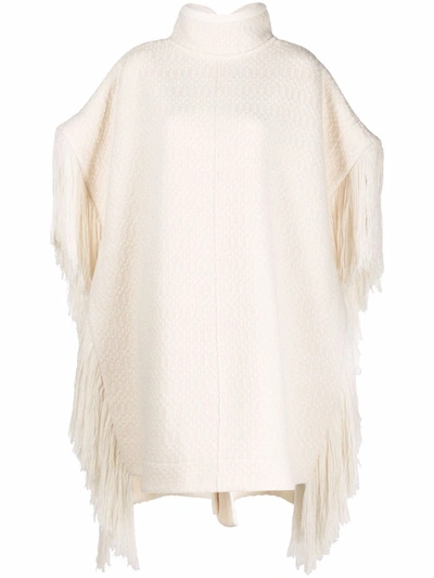Jil Sander Oversize Fringe Knitted Cape In Neutrals
